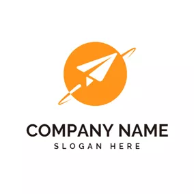 Logotipo De Exploración White Paper Airplane and Orange Earth logo design