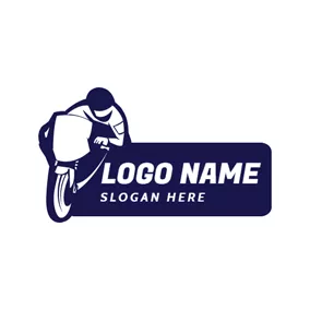 Emblem Logo White Racer and Motorcycle logo design