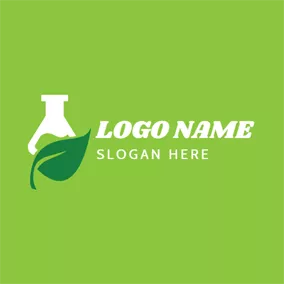 Pharmacy Logo White Reagent Bottle and Overlapping Leaf logo design