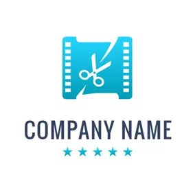 Clapperboard Logo White Scissor and Blue Film logo design