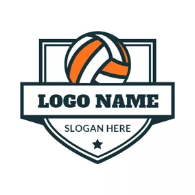 Rectangle Logo White Shield and Orange Volleyball logo design