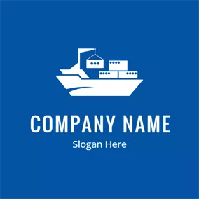 倉庫・ストレージロゴ White Ship and Container logo design
