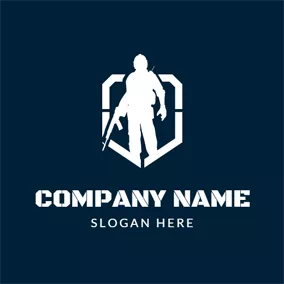 Kämpfen Logo White Soldier Holding Gun logo design