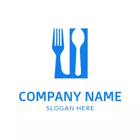Logotipo De Cocinero White Spoon and Blue Fork logo design