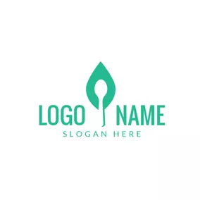 Vegetarian Logo White Spoon and Green Leaf logo design