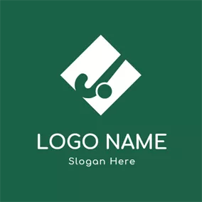 Figure Logo White Square and Green Hockey Stick logo design