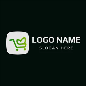 Outline Logo White Square and Green Shopping Cart logo design