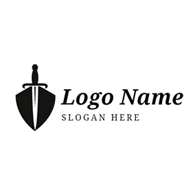 刀劍 Logo White Sword and Black Badge logo design