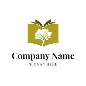 Dictionary Logo White Tree and Cyan Book logo design