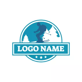 Badge Logo White Tree and Skier logo design