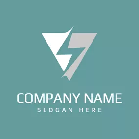 電Logo White Triangle and Blue Lightening logo design