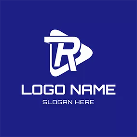 Play Button Logo White Triangle and Letter R logo design