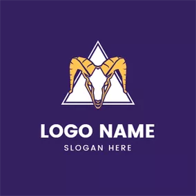 白羊座 Logo White Triangle and Yellow Aries Goat Head logo design