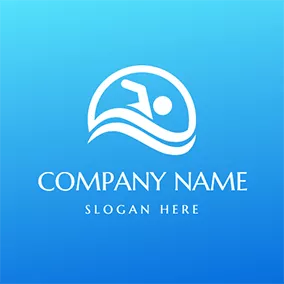 Exercise Logo White Wave and Swimming Man Icon logo design