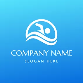 Combination Logo White Wave and Swimming Man Icon logo design