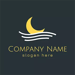 月亮 Logo White Wave and Yellow Moon logo design