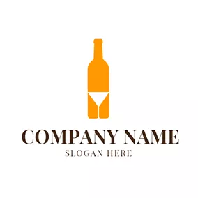 葡萄 Logo White Wine Glass and Yellow Bottle logo design