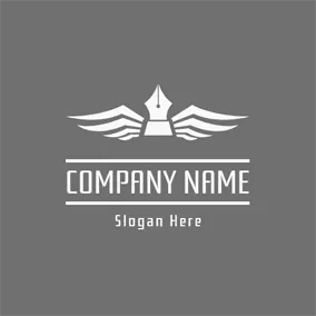 Calligraphy Logo White Wing and Pen Point logo design