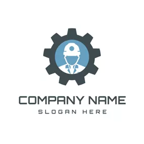 工程Logo White Worker and Black Gear logo design