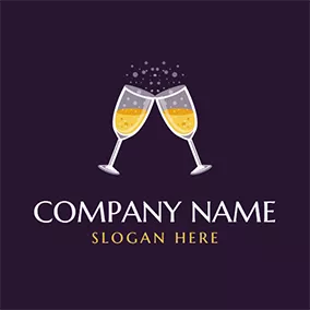 Wine Logo Wine Cups and Yellow Champagne logo design