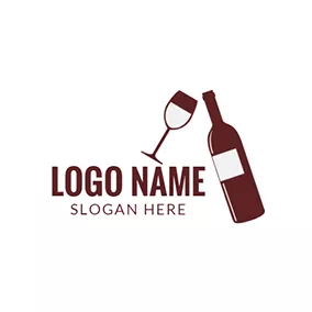 雞尾酒 Logo Wine Glass and Brown Winebottle logo design