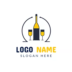 红酒Logo Wine Glass and Wine Bottle logo design