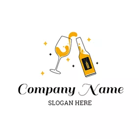 ワインロゴ Wine Glass and Yellow Wine logo design