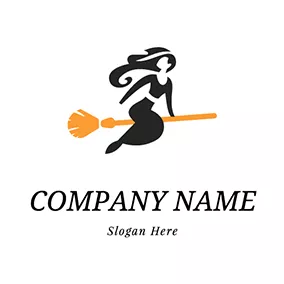 魔法ロゴ Witch and Broom logo design