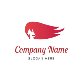 髮型Logo Women and Red Flowing Hair logo design