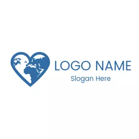 世界 Logo World Map and Blue Heart logo design