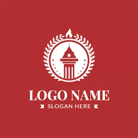 火苗Logo Wreath Encircled Bell Tower and Flame logo design