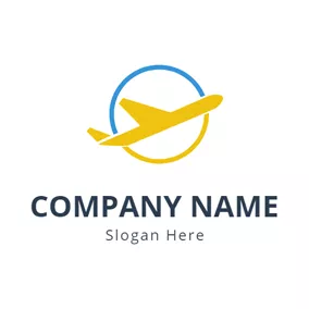 Plane Logo Yellow Airplane and Blue Circle logo design