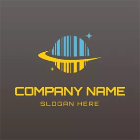 宇宙 Logo Yellow and Blue Barcode Planet and Star logo design