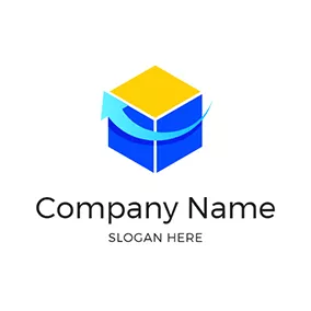 Deliveryman Logo Yellow and Blue Box With Blue Arrow logo design