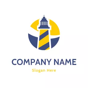 Logótipo De Farol Yellow and Blue Lighthouse logo design