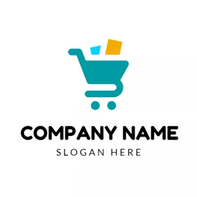 電子商務Logo Yellow and Blue Shopping Cart logo design