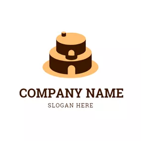 甜點 Logo Yellow and Brown Birthday Cake logo design