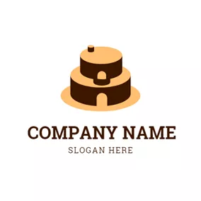 糕點logo Yellow and Brown Birthday Cake logo design