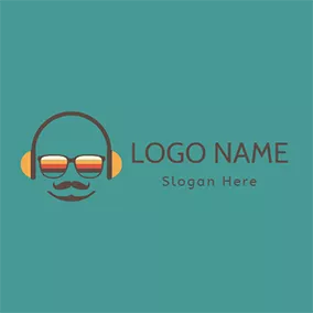 Mustache Logo Yellow and Brown Headset logo design