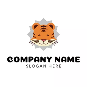 刺しゅうをするロゴ Yellow and Brown Tiger Head logo design