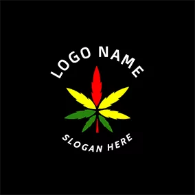 Emblem Logo Yellow and Green Cannabis Icon logo design