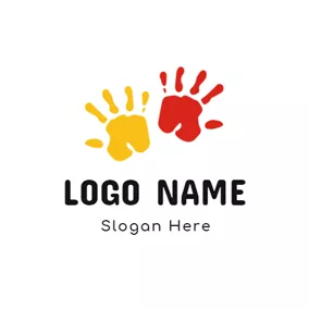 育児のロゴ Yellow and Red Hand Print logo design