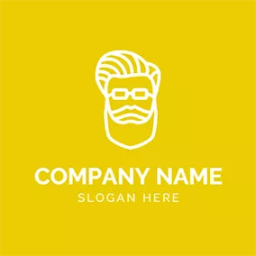 Barber Logo Yellow and White Hipster Head logo design