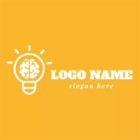 思考logo Yellow and White Light Bulb logo design