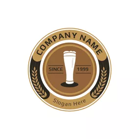酒水logo Yellow Badge and Beer Glass logo design
