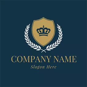 家紋　ロゴ Yellow Badge and Blue Crown logo design