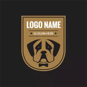 领结logo Yellow Badge and Dog Head logo design