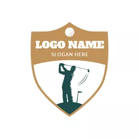 Golf Logo Yellow Badge and Golf Player logo design