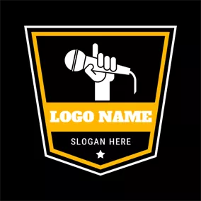 ロックロゴ Yellow Badge and White Microphone logo design