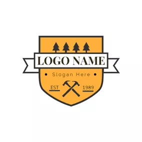 木材 Logo Yellow Badge and Wood logo design
